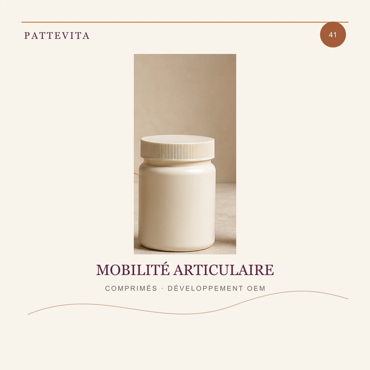 Présentation éditoriale de Comprimés — Mobilité articulaire pour une gamme en marque blanche